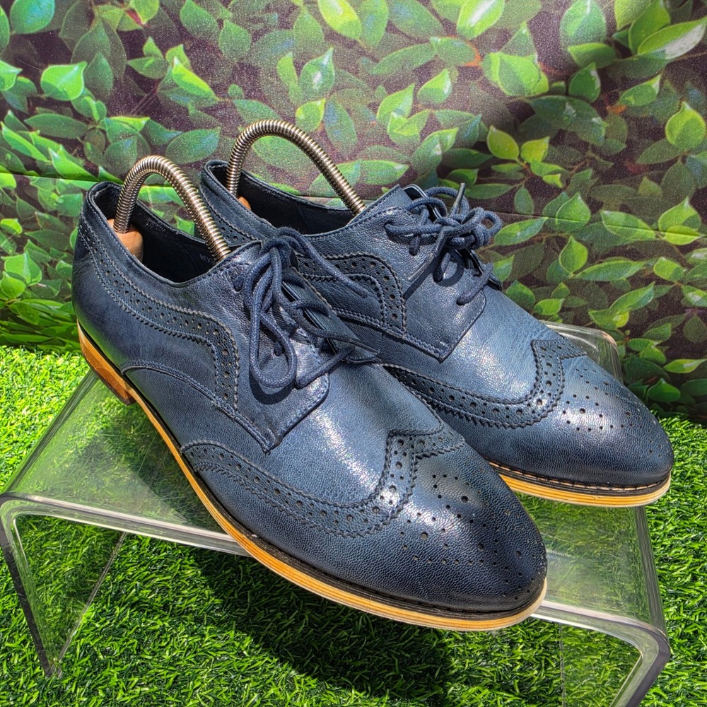 Mona Flying Womens Navy Blue Leather Wingtip Brogue Oxford Shoes B098 Size 40